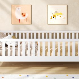 Wood Twin Size Platform Bed with Guardrail