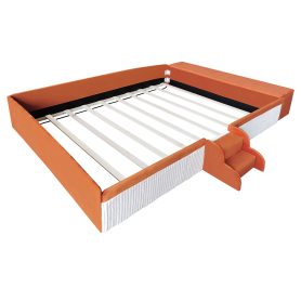 Queen Size Velvet Upholstered Daybed with Stairs & Gas Lift Storage Ottoman, Contrast Color, Padded Guardrails