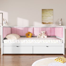 Twin XL to King Size Daybed with Two Storage Drawers and Upholstered Backrest