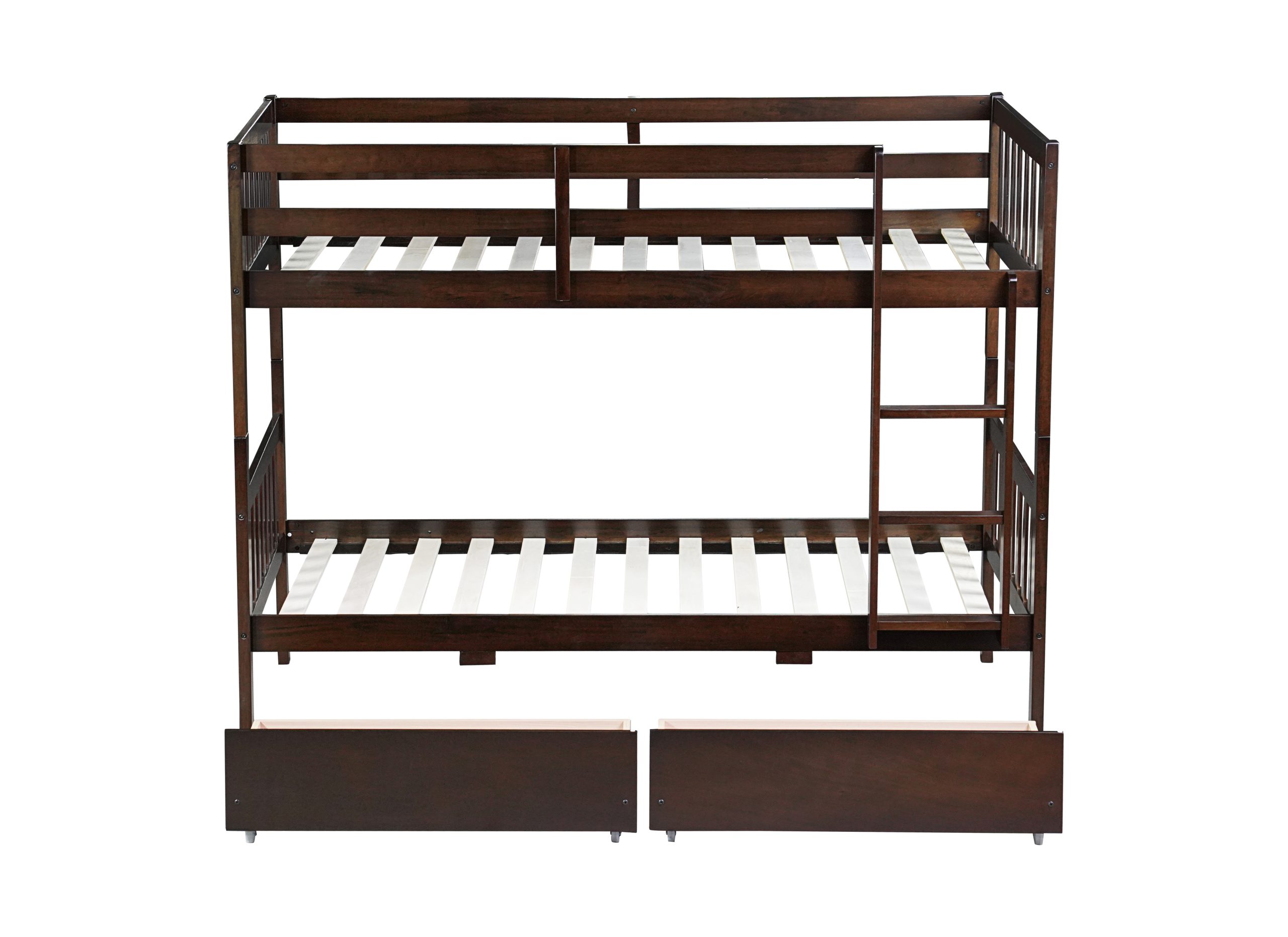 Twin Over Twin Rubber Wood Bunk Bed With 2 Drawers, Ladder And Safety Guardrails 3 Twin Over Twin Rubber Wood Bunk Bed With 2 Drawers, Ladder And Safety Guardrails