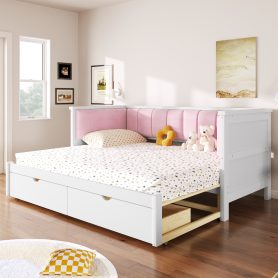 Home 31 Twin XL to King Size Daybed with Two Storage Drawers and Upholstered Backrest