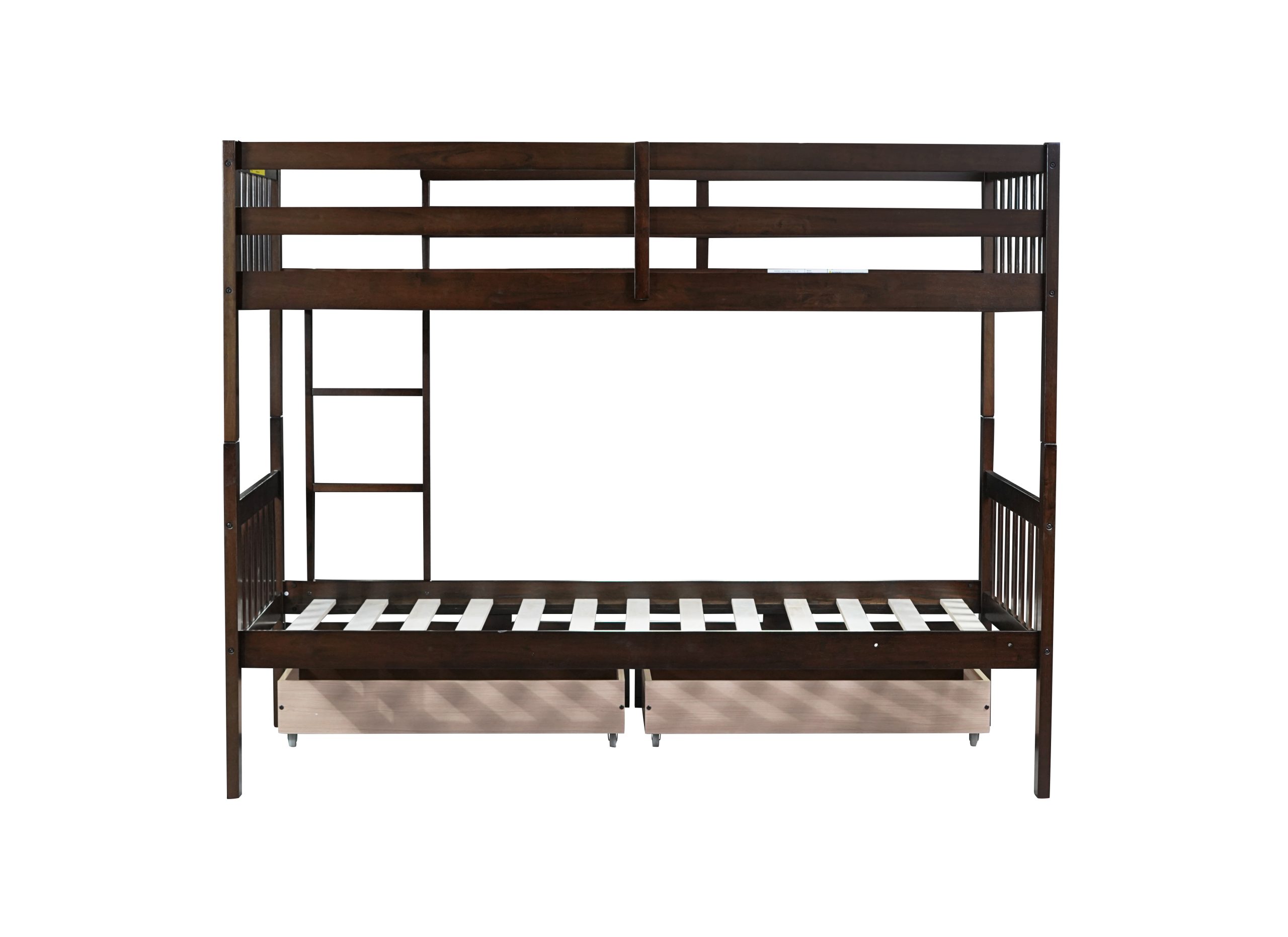 Twin Over Twin Rubber Wood Bunk Bed With 2 Drawers, Ladder And Safety Guardrails 5 Twin Over Twin Rubber Wood Bunk Bed With 2 Drawers, Ladder And Safety Guardrails