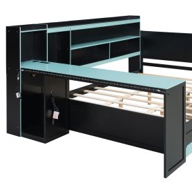 Queen Size Gaming Daybed with Integrated Desk and Lights