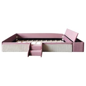 Twin Size Velvet Upholstered Daybed with Stairs & Gas Lift Storage Ottoman, Contrast Color, Padded Guardrails