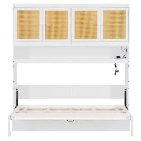 Twin Size Murphy Bed With Top Cabinet, Light & USB