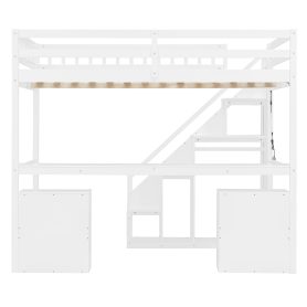 Full Size Loft Bed with Two Chest of Drawers, Desk and Light Strip