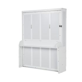 Queen Size Wood Vertical Murphy Bed with Desk, Gas Struts