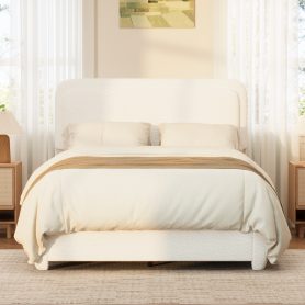 Boucle Full Bed Frame with Adjustable Height Headboard