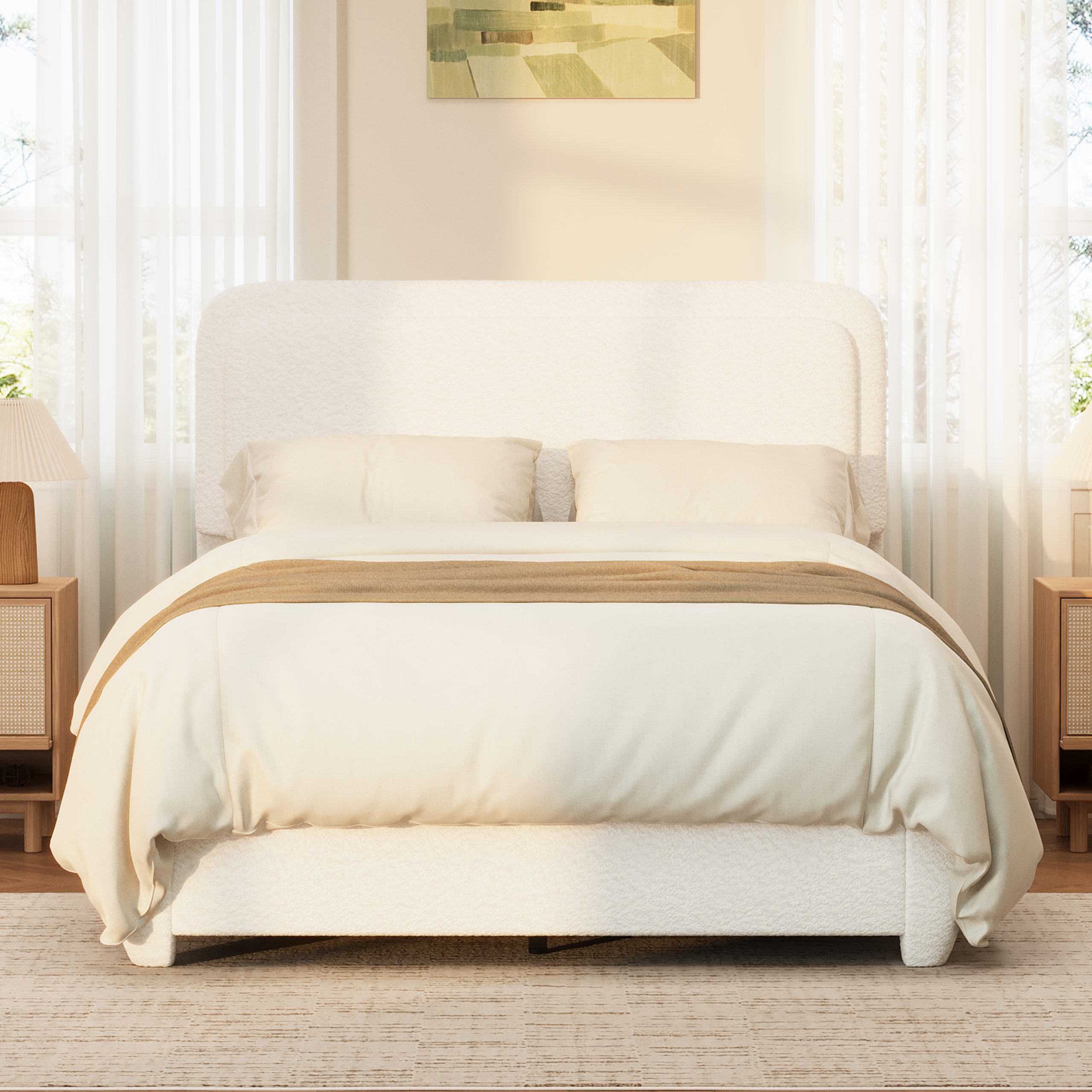 Boucle Full Bed Frame with Adjustable Height Headboard 4 Boucle Full Bed Frame with Adjustable Height Headboard