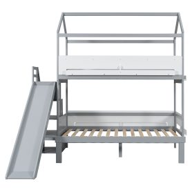 House-Shaped Wooden Bunk Bed with Slide & Storage Staircase