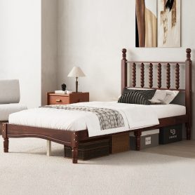 Twin Size Wood Platform Bed with Gourd Shaped Headboard