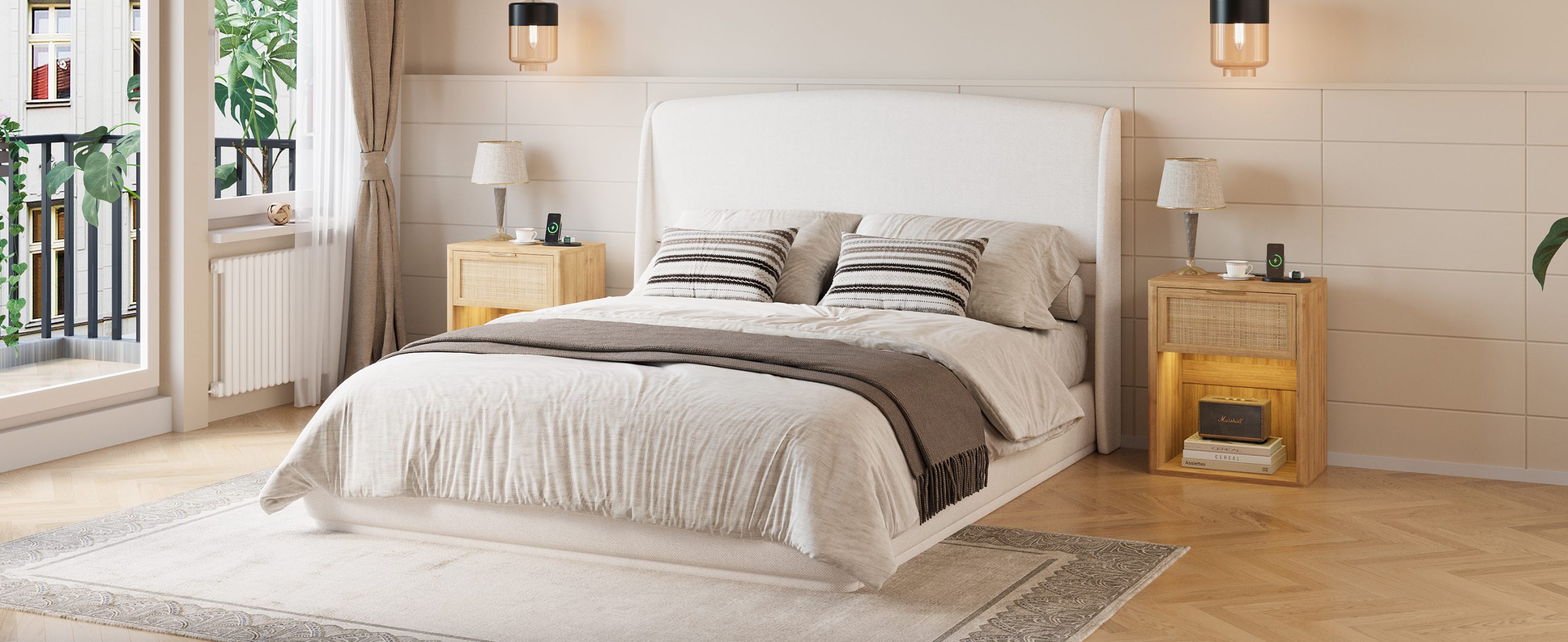 Upholstered Queen Bed Frame with Wingback Headboard 21 Upholstered Queen Bed Frame with Wingback Headboard