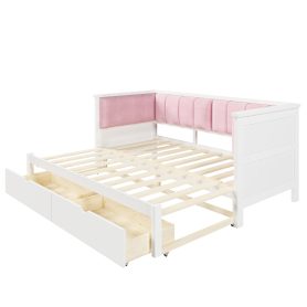 Twin XL to King Size Daybed with Two Storage Drawers and Upholstered Backrest