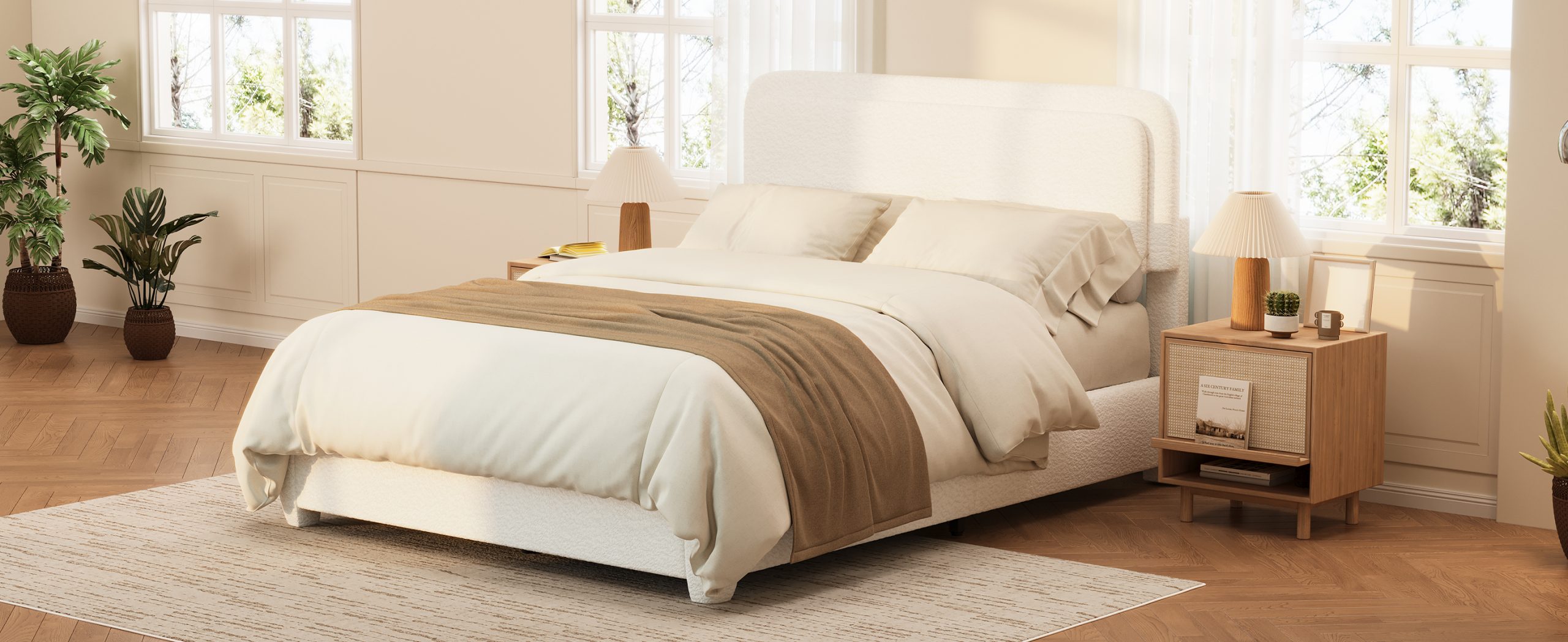 Boucle Queen Bed Frame with Adjustable Height Headboard 20 Boucle Queen Bed Frame with Adjustable Height Headboard