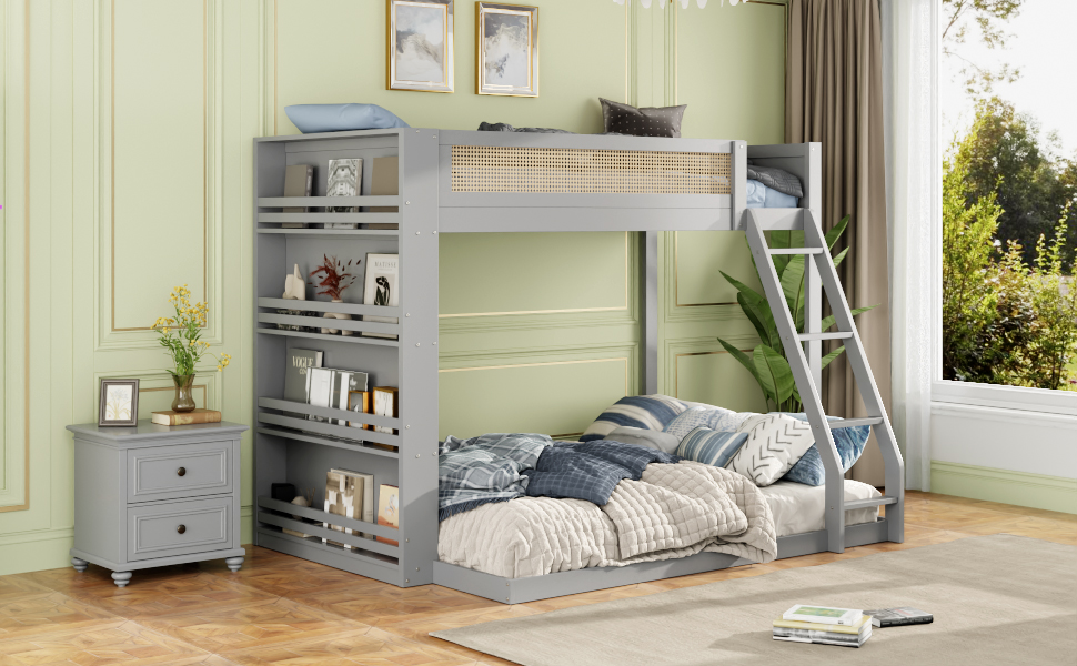 Twin over Full Bunk Bed with Shelf and LED 15 Twin over Full Bunk Bed with Shelf and LED