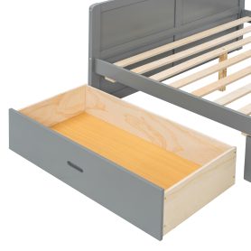 Full Size Offset Bunk Bed with Wardrobe & Drawers, Upholstered Guardrail, Built-in Hanging Rod