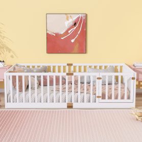 Twin Size Floor Bed with High Fence Railings