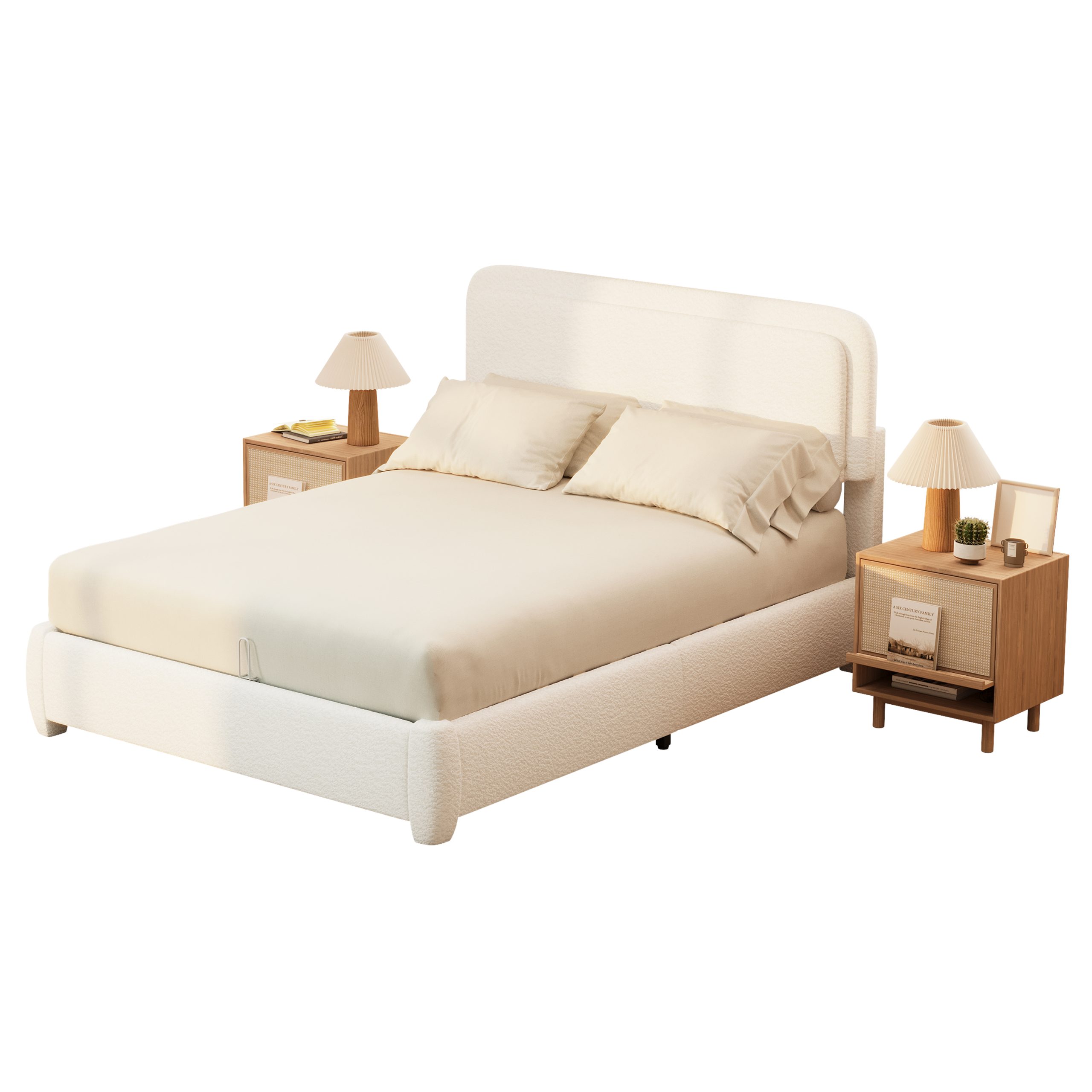 Boucle Queen Bed Frame with Adjustable Height Headboard 9 Boucle Queen Bed Frame with Adjustable Height Headboard