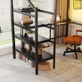 Metal Full Size Loft Bed With Foldable Desk,Light Strip, Staircase Storage And Charging Station