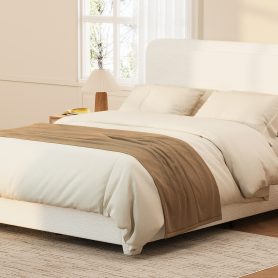 Boucle Queen Bed Frame with Adjustable Height Headboard 47 Boucle Queen Bed Frame with Adjustable Height Headboard