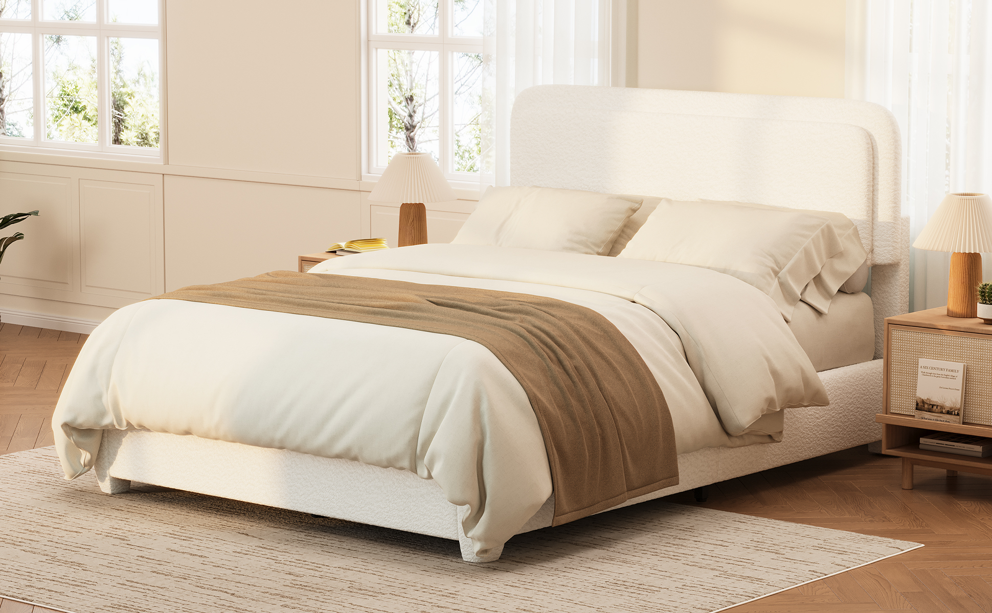 Boucle Queen Bed Frame with Adjustable Height Headboard 24 Boucle Queen Bed Frame with Adjustable Height Headboard