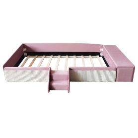 Twin Size Velvet Upholstered Daybed with Stairs & Gas Lift Storage Ottoman, Contrast Color, Padded Guardrails