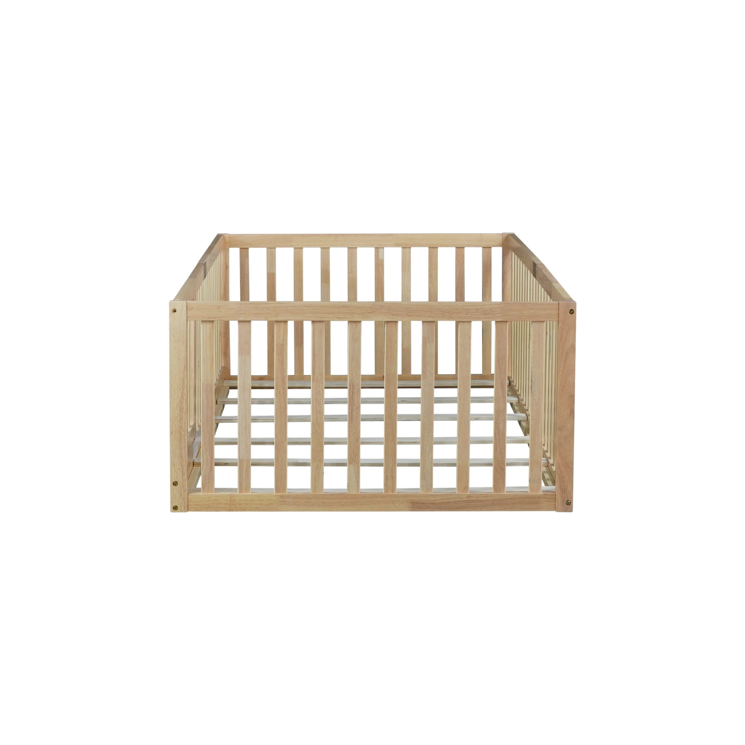 Twin Size Floor Bed with High Fence Railings, without Door 17 Twin Size Floor Bed with High Fence Railings