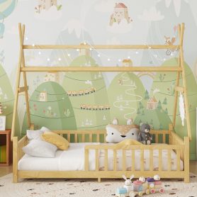 Full Low Floor House Bed With Fence And Roof