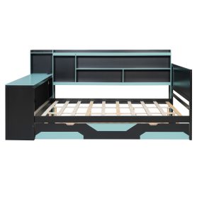 Queen Size Gaming Daybed with Integrated Desk and Lights