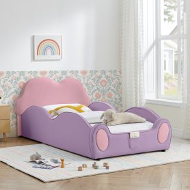 Twin Size Cute Cloud Shape PU Leather Kids Bed with Guardrails