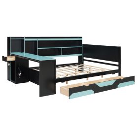 Queen Size Gaming Daybed with Integrated Desk and Lights