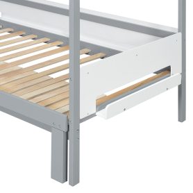 House-Shaped Wooden Bunk Bed with Slide & Storage Staircase