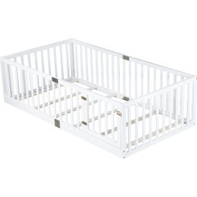 Twin Size Floor Bed with High Fence Railings