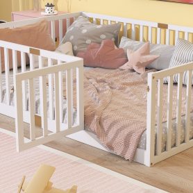 Full Size Floor Bed With High Fence Railings