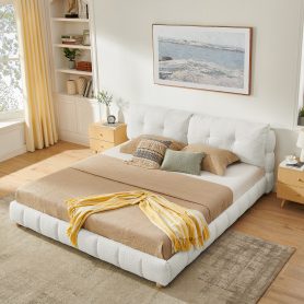 King Cream Style Bouclé Fabric Platform Bed
