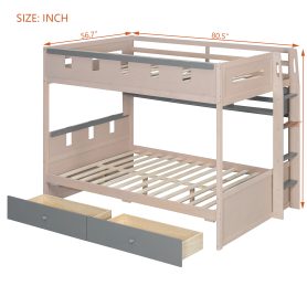 Full Size Castle Style Bunk Bed with 2 Drawers, Shelf and LED Light