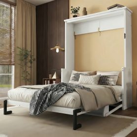 Queen Size Wood Vertical Murphy Bed with Desk, Gas Struts