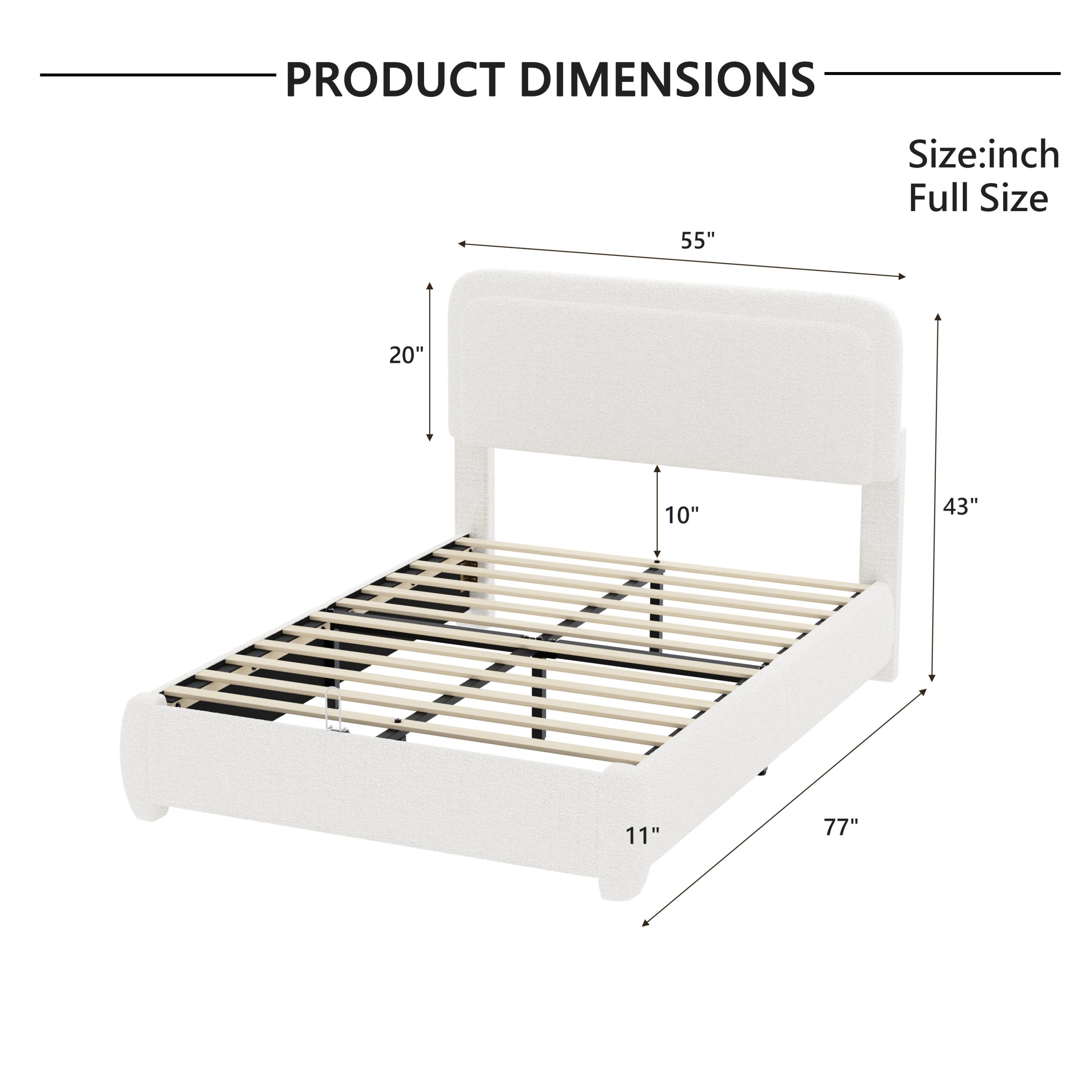 Boucle Full Bed Frame with Adjustable Height Headboard 18 Boucle Full Bed Frame with Adjustable Height Headboard