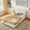 Queen Cream Style Bouclé Fabric Platform Bed 1 Queen Cream Style Bouclé Fabric Platform Bed