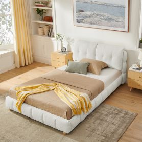 Queen Cream Style Bouclé Fabric Platform Bed