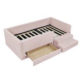 Twin Size Safe Cozy Multi-Functional Kids Bed with Guardrails and Storage