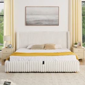King Functional Vertical Striped Bed with Gas Lift Storage
