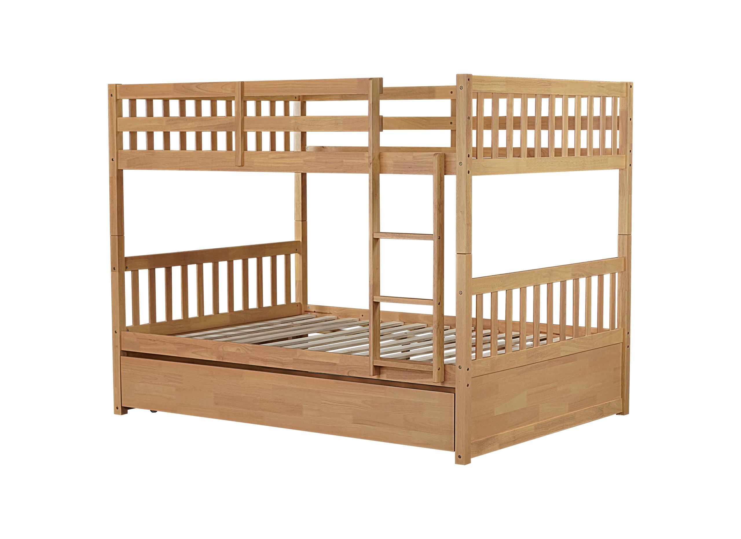 Full Over Full Rubber Wood Bunk Bed with Trundle, Ladder and Guardrails 4 Full Over Full Rubber Wood Bunk Bed with Trundle, Ladder and Guardrails