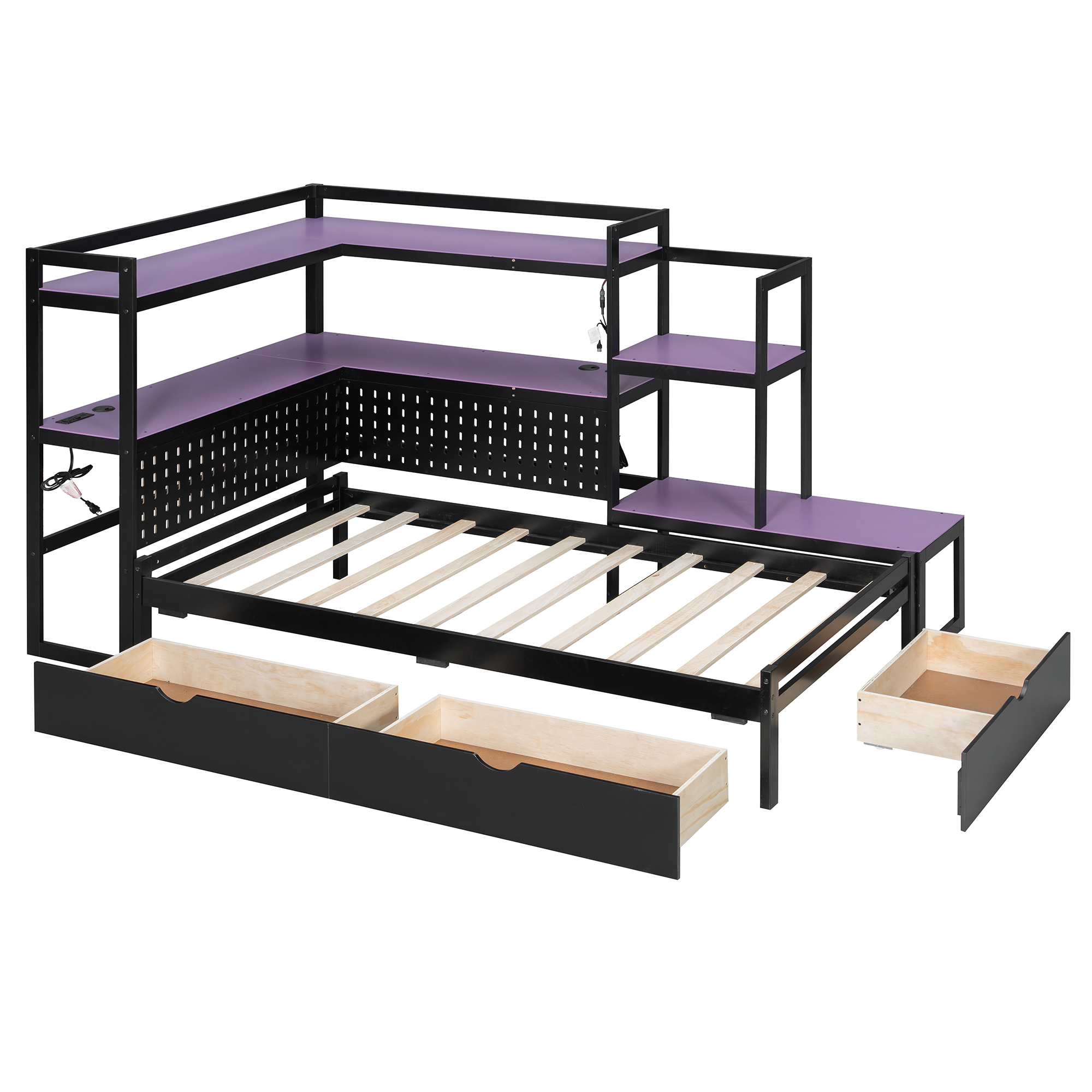 Twin Size Gaming Daybed with Integrated Desk and LED Light 32 Twin Size Gaming Daybed with Integrated Desk and LED Light