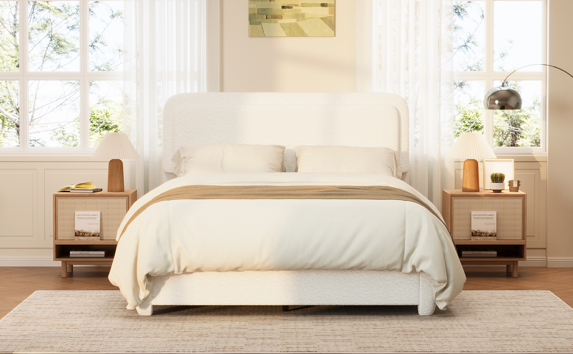 Boucle Queen Bed Frame with Adjustable Height Headboard 23 Boucle Queen Bed Frame with Adjustable Height Headboard