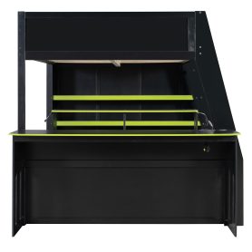 Full Size Wood Loft Bed with Desk, Multi-Storage Shelves and RGB Light