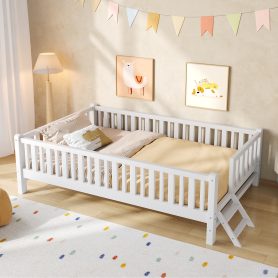 Wood Twin Size Platform Bed with Guardrail