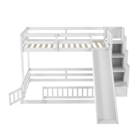 Pine Solid Wooden Bunk Bed with Slide, Storage Staircase and Safety Guardrails