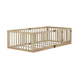 Twin Size Floor Bed with High Fence Railings, without Door 35 Twin Size Floor Bed with High Fence Railings