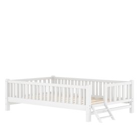 Wood Twin Size Platform Bed with Guardrail